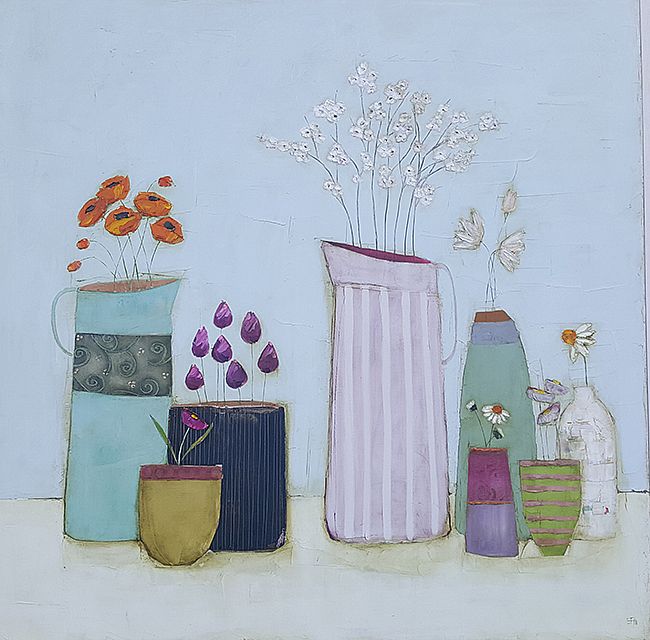 Eithne  Roberts - Orange blooms bottle and jugs